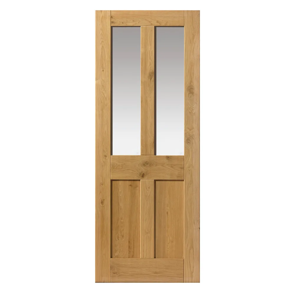 Rustic Oak 4 Panel Clear Glass Finished